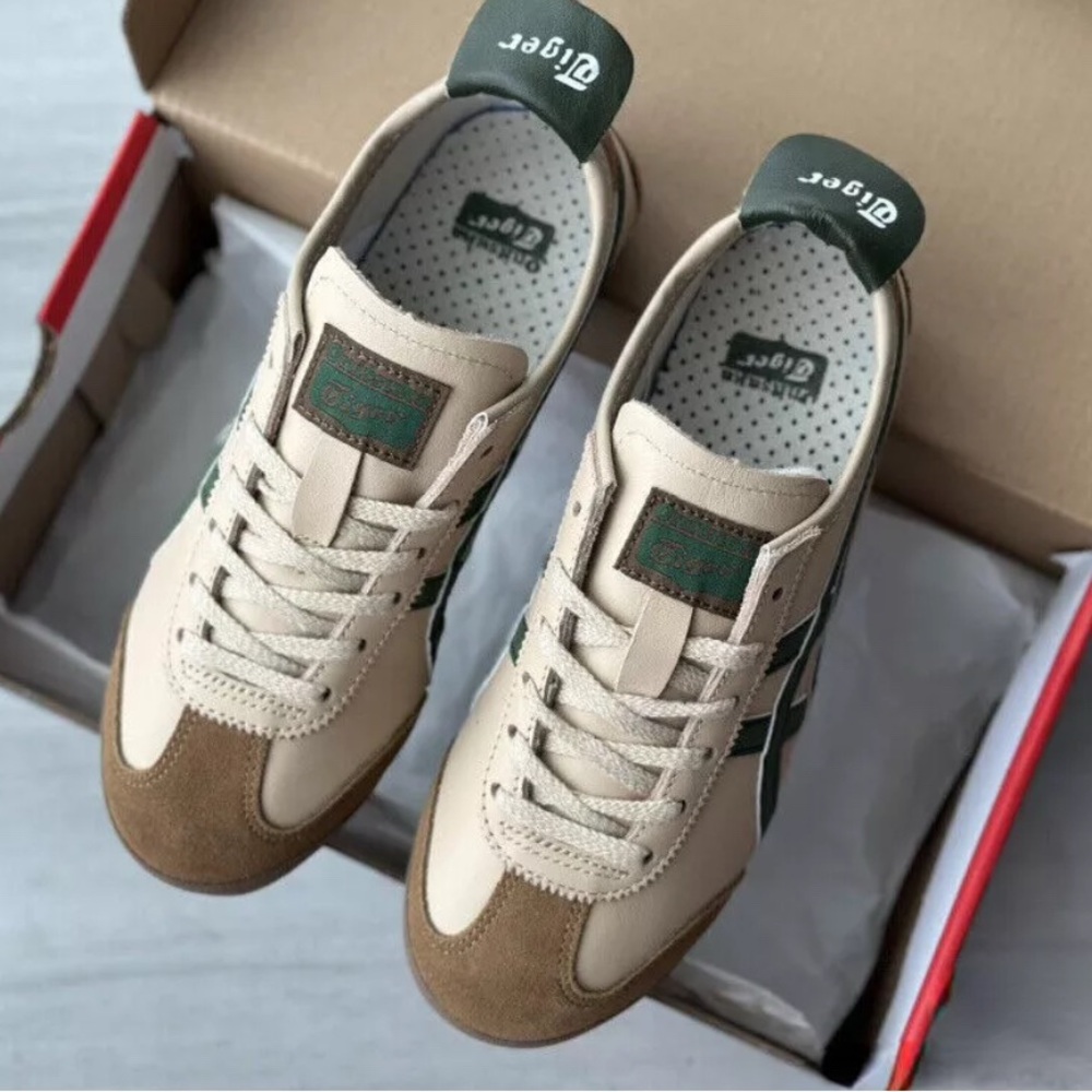 Onitsaka Mexico 66 Tigers stylish classic beige/grass green unisex sneakers